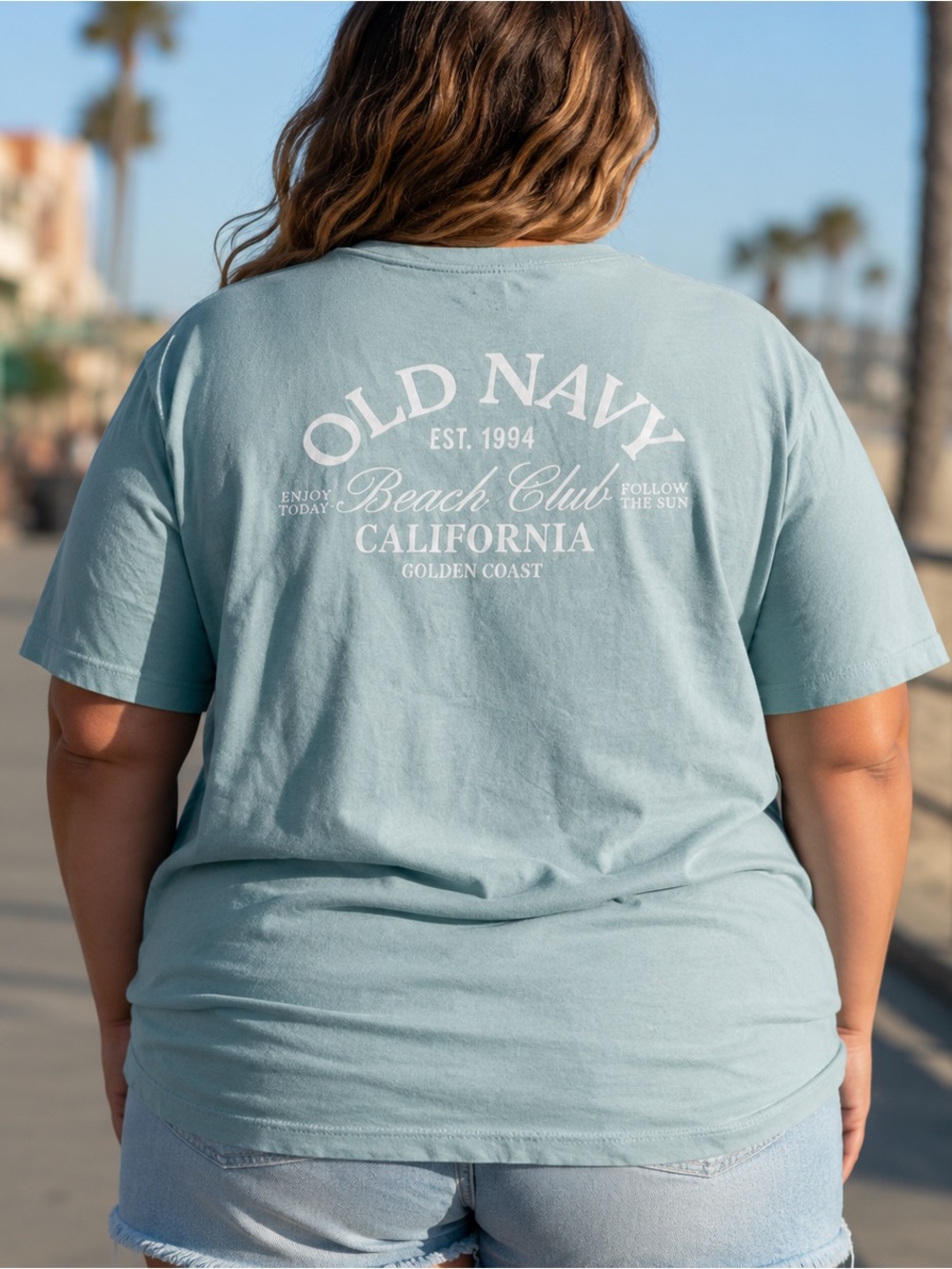 Old Navy Beach Club California Graphic Tee Aqua XXL Distressed